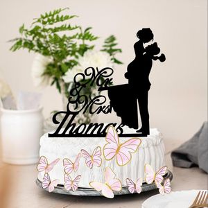 Festive Supplies Custom Your Last Name Wedding Cake Topper 10 PCS Butterflies As Gift Personalized Romantic Decoration For