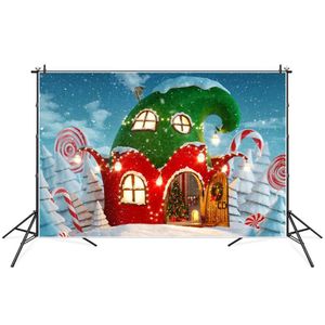 キャップハットクリスマスハットハウス冬の雪の森の木の写真背景カスタムベビーホリデーパーティー装飾写真ブース背景w221010