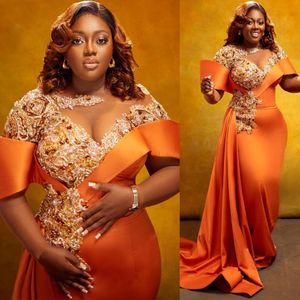 Arabski Aso Ebi Ebi Mermaid Orange Sukienki na bal