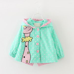 Jackor 2022 Spring Cute Baby Girl Coat Print Cartoon Girl Jacket Långärm Huva Back Bow Fashion Outwear Coats i 1-4 år