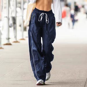 Streetwear Casual Sweatpants Side Stripe Elastic Low Rise Straight Cargo Pants Y2K Eesthetic 2210102