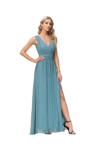 Special Occasion Dresses Chiffon Long Dress Double V-neck Sleeveless A Swing Evening Split Elastic Waist Prom party TW00049