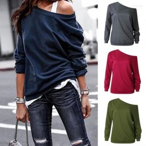 Women's T Shirts Fashion Style One Shouder Casual Soft Long Sleeve Shirt Women Cotton Tops Off The Shoulder Blouse Full Solid