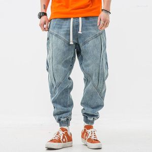 Herr jeans m￤n japanska vintage mode m￤n l￶st passar retro bl￥ denim last byxor skarvade designer streetwear hip hop joggar