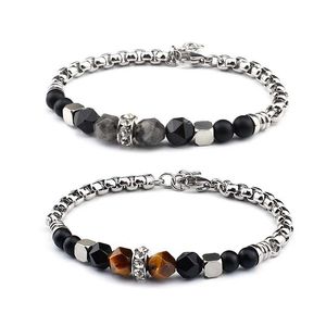 Natural Stone pärlstav armband justerbar kedja silver i rostfritt stål armband tigers ögonarmband för män smycken gåva