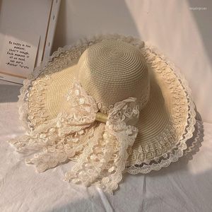 Headpieces Princess Lolita Straw Hat Lace Butterfly Festival Soft Sister Female Sunscreen Sun Protection French Wedding Bride