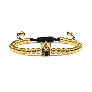 Handmade Braiding Bracelet Crown Cube Luxury 5mm Copper Bead Stone Beaded Charm Adjustable Men Trendy Bracelet Jewelry