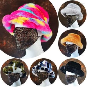 Berets Faux Pelz Warme Fischer Hut Für Frauen Männer Herbst Winter Panama Flauschigen Eimer Hüte Outdoor Kuh Leopard Print Plüsch samt CapBerets