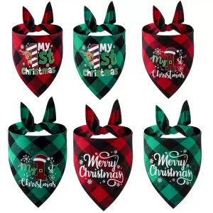 Christmas Dog Bandanas Triangle Bibs Print Pattern Design Xmas Tree Gift Reindeer Pet Scarf Soft Pet Neckerchief New Year Winter Cats Decor