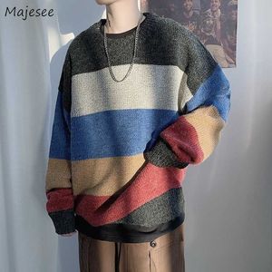 Herrenpullover Gestreiftes Design Pullover Männer Lose Mode Allgleiches Chic Koreanischer Stil Harajuku Herbst Tops Hübsche Dellen Teenager Täglich G221010