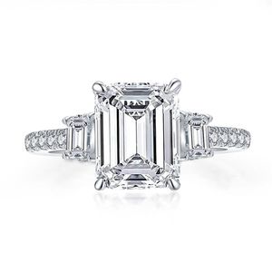 Ringar Anziw 925 Sterling Zilveren 3 Karaat Emerald Cut Engagement Ring Voor Vrouwen 3-Steen Gesimuleerde Diamond Wedding Band267L