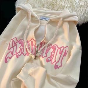 Bayan Hoodies Tişörtü Y2k Vintage Mektup Baskı Hoodie Casual Zip Up Uzun Kollu Gevşek Ceketler Coats Harajuku Goth Kapşonlu Streetwear 221.010