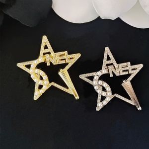 Pearl Rhinestone Letter Brooch Women Cute Star Letters Brooches Suit Lapel Pin Silver Gold