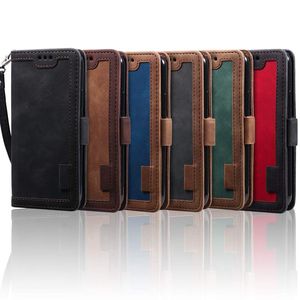 Business Hybrid Leather Wallet Cases For Iphone 15 Plus 14 Pro Max 13 12 11 XR XS MAX X 8 7 6 Contrast Hit Color Credit ID Card Slot Holder Flip Cover Men Pouch With Lanyard
