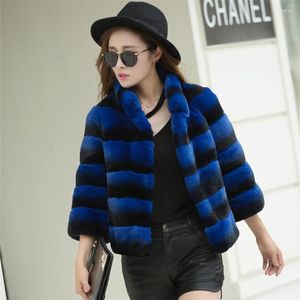 Women's Fur Real Rex Coat Woman Chinchilla Short 2022 Models Blue and 30