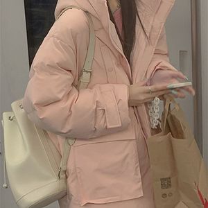 Mulheres para baixo parkas mulheres jaquetas casaco solto com capuz roupas de inverno singlebreasted gola outwear bolsos roupas femininas algodão quente grosso 221010