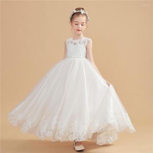 Flickaklänningar Puffy Princess Dress Lace First Communion Girls For Wedding Elegant Long Gown Kids Flower Applicies With Belt