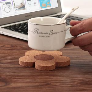 Cork Mats Pads Coasters Drinks Reusable Natural Cork 4 inch Flower Shape Wood Coaster For Desk Glass Table F1011