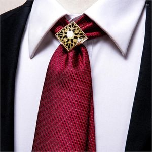 Bow Ties Hi-Tie Red Business Men's Bolo Tie Gold Ring Silk Luxury For Men Floral Hanky ​​Cufflinks Set Wedding High Quality Slips