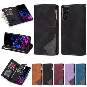 Seil Folio Rhombus Reißverschluss Handyhüllen für Samsung Galaxy Z Fold3 Fold4 5G S22 Ultra S21 Plus S20 S21FE S20FE Note20 Note10 Pro A13 A33 A53 Multifunktionale Brieftaschenschale