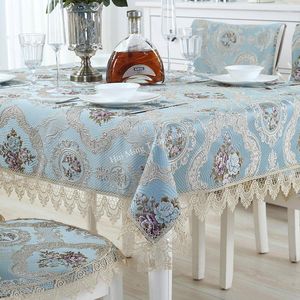Table Cloth Cover Blue Europe Luxury Embroidered Solid Tablecloth Dining Jacquard Thicken Lace Fabric Chair Cushion