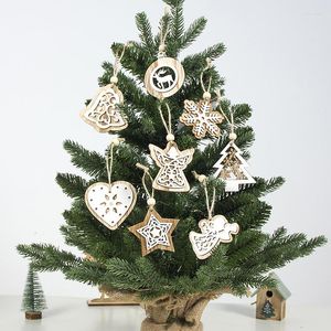 Christmas Decorations European Hollow Snowflakes Wooden Pendants Ornaments For Xmas Tree Party Kids Gift