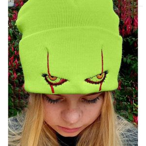 Berets Unisex Knitted Hat Winter Warm Beanie Clown Pennywise Scary Eyes Men Embroidery Hedging Wool Knit Women Cycling Skiing Cap