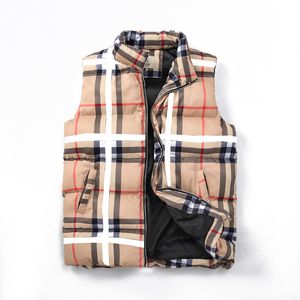 Men's vest down jacket plaid stripe windproof waterproof warm comfortable black and white brand trench coat style classic embroidery pattern sleeveless 3XL