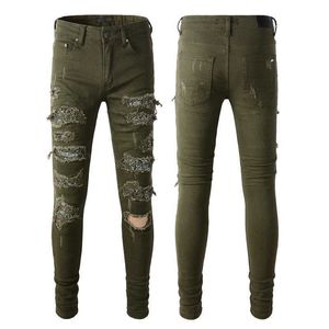 Мужские дизайнерские мужские рваные джинсы Amari, рваные джинсы скинни для бойфренда, армейские зеленые брюки 20ss, мешковатые джинсы-карго с длинной молнией и рваными брюками для мужчин