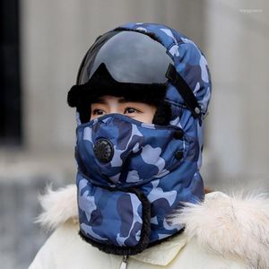 Basker Ruhao unisex vinterbomber hatt herrglasögon kamouflage ridning ski cap Ryssland plus sammet vadderade öronmuffar varm