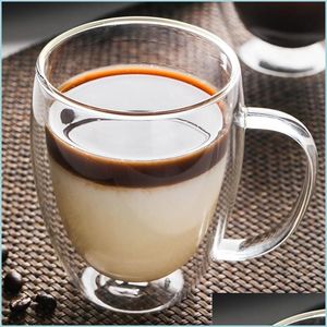 Coffee Tea Sets Double Wall High Borosilicate Glass Mug Heat Resistant Tea Milk Lemon Juice Coffee Water Cup Bar Drinkware Lover Gif Dhw8E