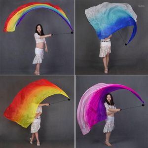 Stage Wear 1Pair/2st Belly Dance Real Silk Veil Poi Streamers for Women/Girls Multicolor Performance Props Veils