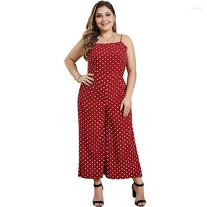 Pantolon zarif seksi tulumlar kadınlar kolsuz polka nokta geniş bacak atlayıcıları artı boyutu tatil sırtsız yay moda tulumları 6xl