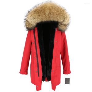 女性の毛皮の冬ジャケット女性2022防水性長いパーカー本物のコート天然アライグマトリムフッドフェイクライナーデタッチ可能なストリートウェア