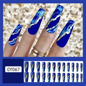 Long Coffin Nails Art Fashion Mix Color Press On Nails Wholesale Weedelble Färdig finger Artificial Manicure Tips