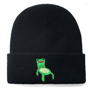 Berets Froggy krzesło haftowa czapka mężczyźni kobiety dzianiny czapki czaszki czaszki ciepłe zimowe unisex narciarstwo hip -hopowe czapki na zewnątrz