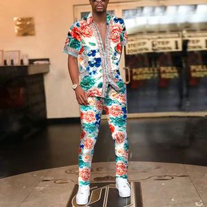 Summer Street Man Man Tracksuits Print Print Shirt Shirt Long Pant Suit Suit Suit of Men Hawaii Stefits Two Pant Set Set