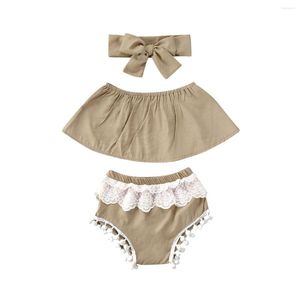 Kleidungssets Kleinkind Kleinkind Baby Mädchen Kleidung Crop Tops T-Shirt Spitze Pompom Ball Shorts Hosen Sommer Outfits