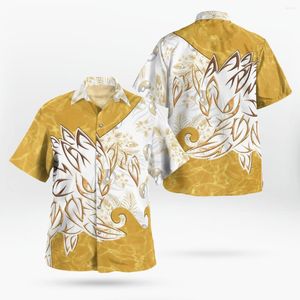 M￤ns casual skjortor gula anime 3d printd sommarstrandskjorta andas Hawaiian herrar streetwear kort￤rmad stor 5xl harjuku toppar