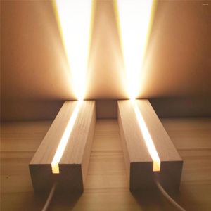 Lamp Holders LED Wood Display Base Holder Rectangle Woode Stand Acrylic Warm Light Crystal Glass Night Resin Art Craft Decor