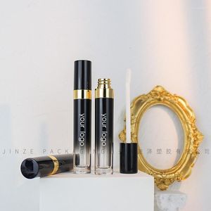 Lip Gloss Black Faded Gold Trim Luxurious Container Package Bulk Sale Customized Free Logo 5ml Empty Round Tube Shiny Finish