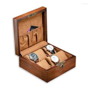 Titta p￥ l￥dor Ash Wood Box med Lock Luxury VintageWatch Organizer f￶r m￤n f￶rvaring smycken display sk￥p fodral