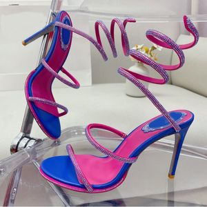 Знаменитые сандалии на высоких каблуках одевать туфли сандалий роскошный дизайнер хрустальный ремешок лодыжки 10 -миллиметровый модный шпилький каблук для женской Rene Caovilla