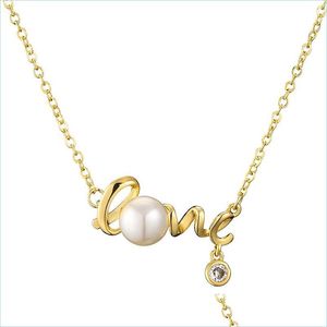 Hänge halsband 50st/dussin kärleksform pärla kristall zirkon halsband trendig kvinnlig lyx dingle smycken för kvinnor bröllop gåva dr dhxny