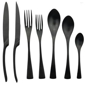 Flatvaruuppsättningar 1st Black El Restaurant Picnic Trip Portable Cutlery rostfritt stål Metall middagar Köksbordsuppsättning