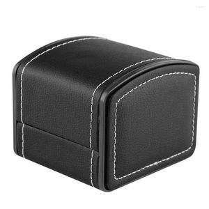 Watch Boxes High-Grade PU Leather Box Arc Shape Rectangle Case Flip Present Black Gift For Men Women Watches Drop