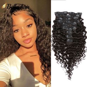 Försäljning Deep Wave Curly Clip i hårförlängningar Remy Human Hair Water Waves Wet Wavy Extension 160g 10st 21 Klipp Bellahair