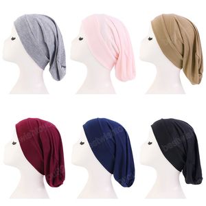Muzułmańska turban wewnętrzny workowate kapelusz nocna czapka śpi chusta na głowę islamskie hidżaby głowa gałka soild kolor cancer chemo cap turbante