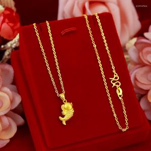 Wisiorki Koreański prawdziwy złoty naszyjnik K dla kobiet biżuteria Lucky Fish Choker Anniversary prezenty urodzinowe