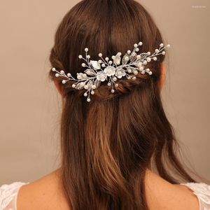 Nakrycia głowy Pearl Flower Bridal Hair Combs Tiara Wedding Jewelry Brides Akcesoria Bride Ręcznie robione nakrycia głowy